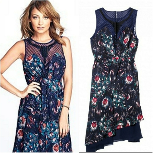 NICOLE RICHIE // macys impulse printed satin lace detail asymmetric dress - Picture 12 of 14